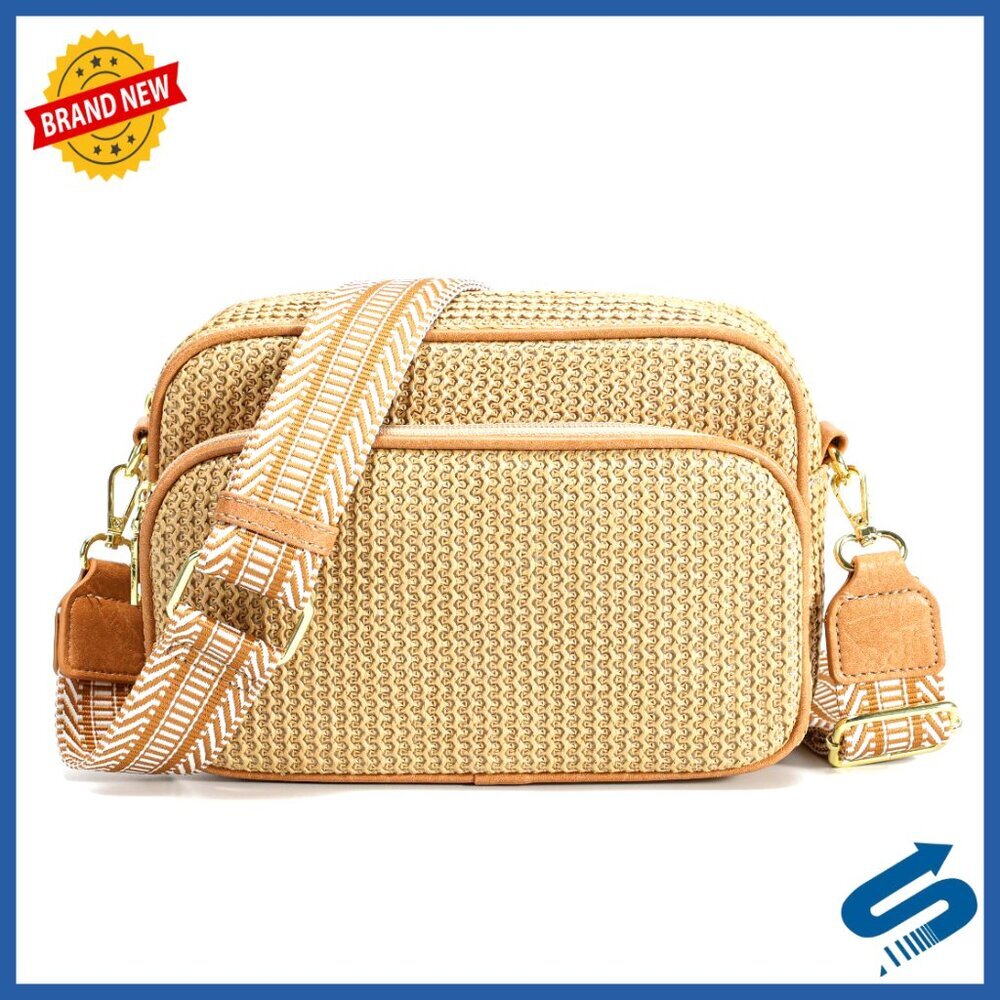 Faux Straw Crossbody Bag RFID Woven Raffia Purse Summer Travel Beach Essentials